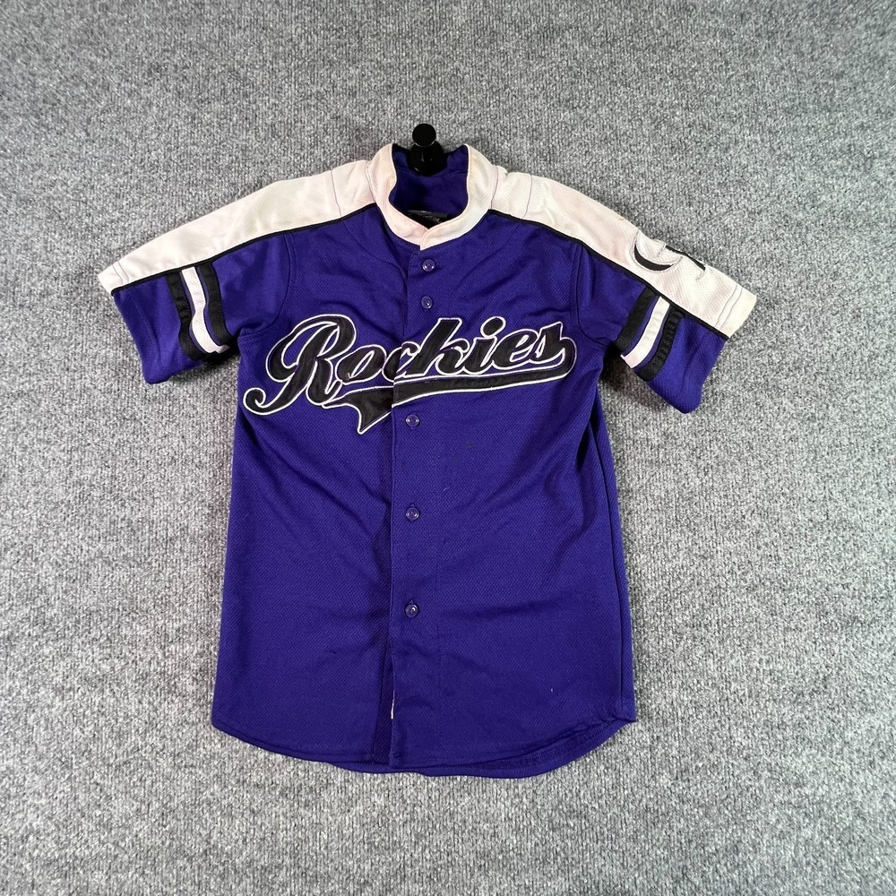 Stitches Colorado Rockies MLB Team Jersey Men's S Purple Polyester Button-Up